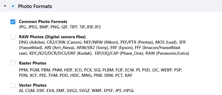 You will now see a list of all popular and supported file formats in the right pane