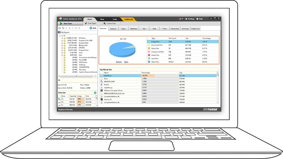 Detailed disk space consumption reports