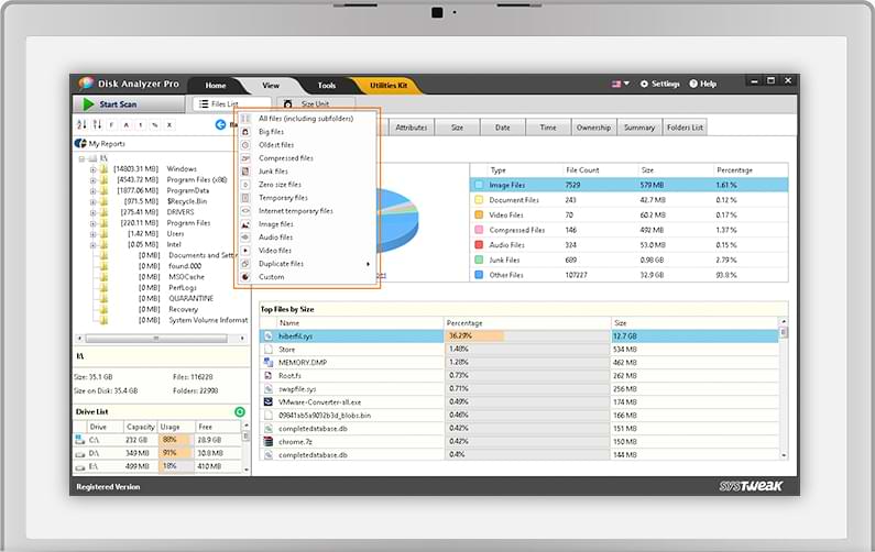 Search unwanted files with your own search criteria